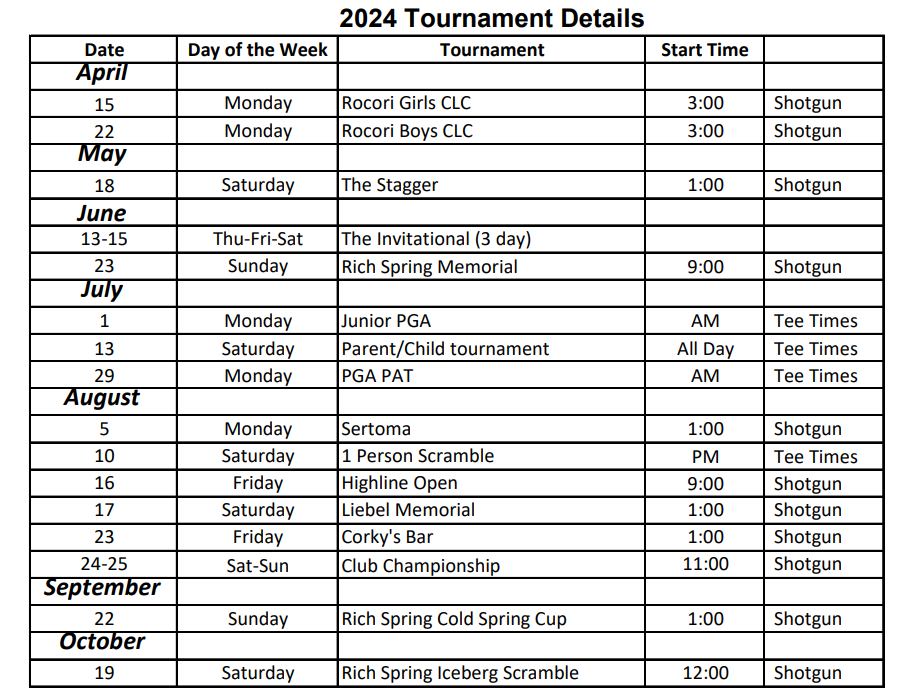 2024 Tournament Schedule  